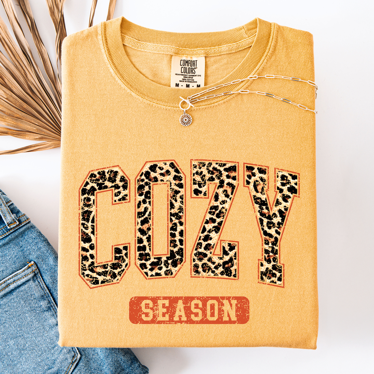 Cozy Season Leopard Print Halloween Autumn Fall Vintage Inspired Cozy Warm Comfort Colors Tee