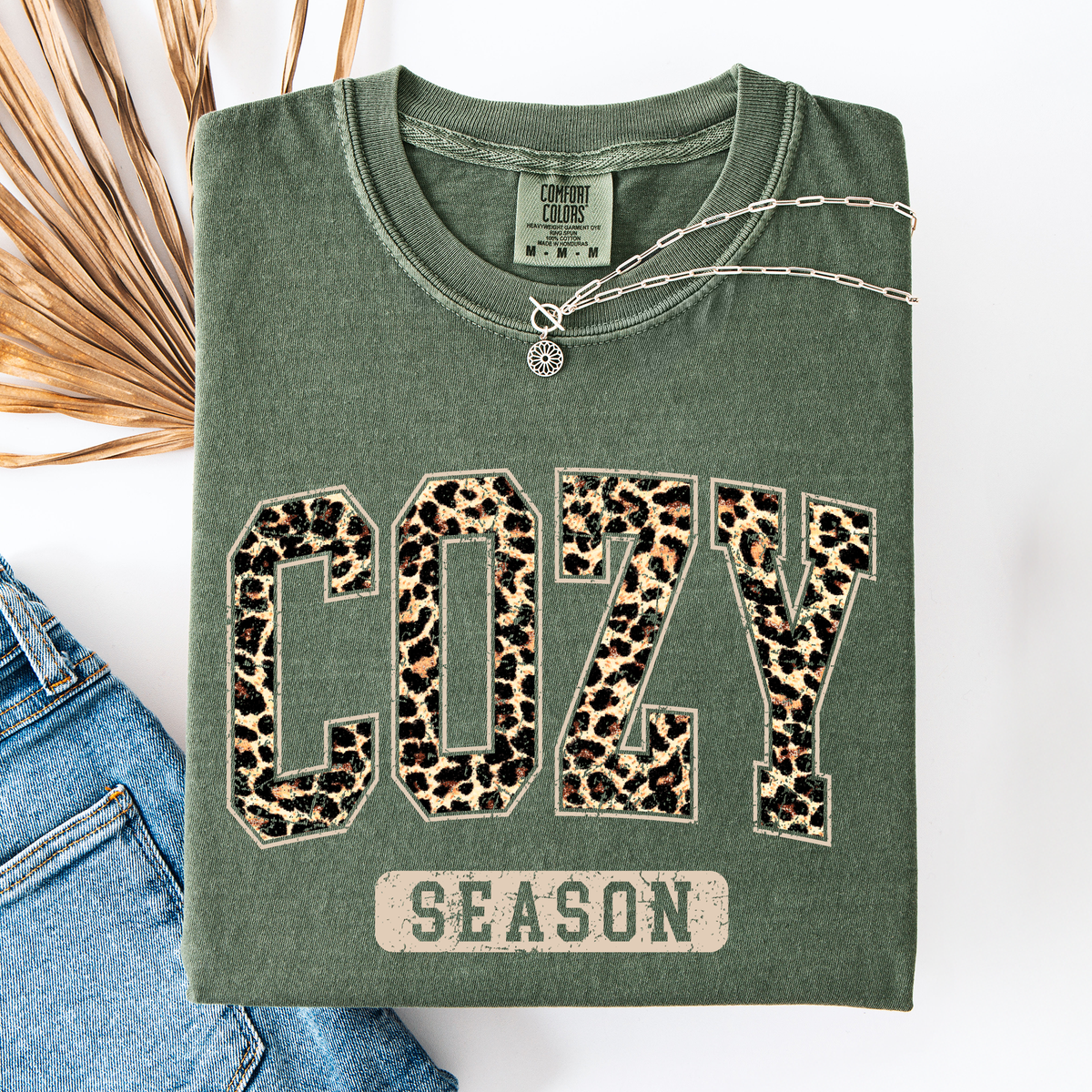 Cozy Season Leopard Print Halloween Autumn Fall Vintage Inspired Cozy Warm Comfort Colors Tee