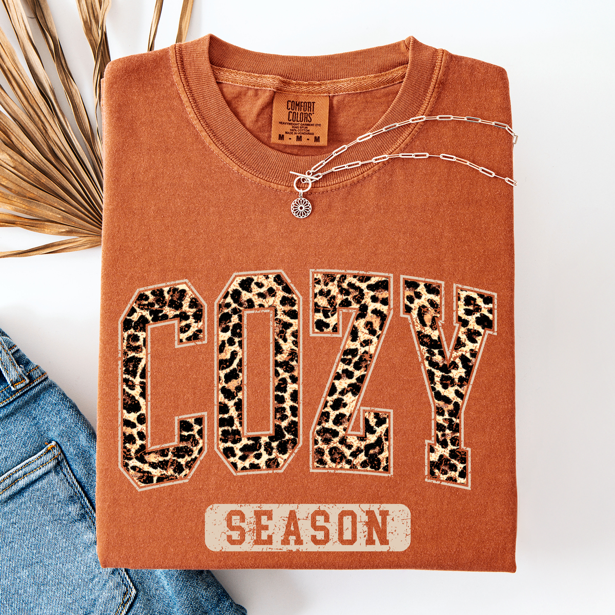 Cozy Season Leopard Print Halloween Autumn Fall Vintage Inspired Cozy Warm Comfort Colors Tee